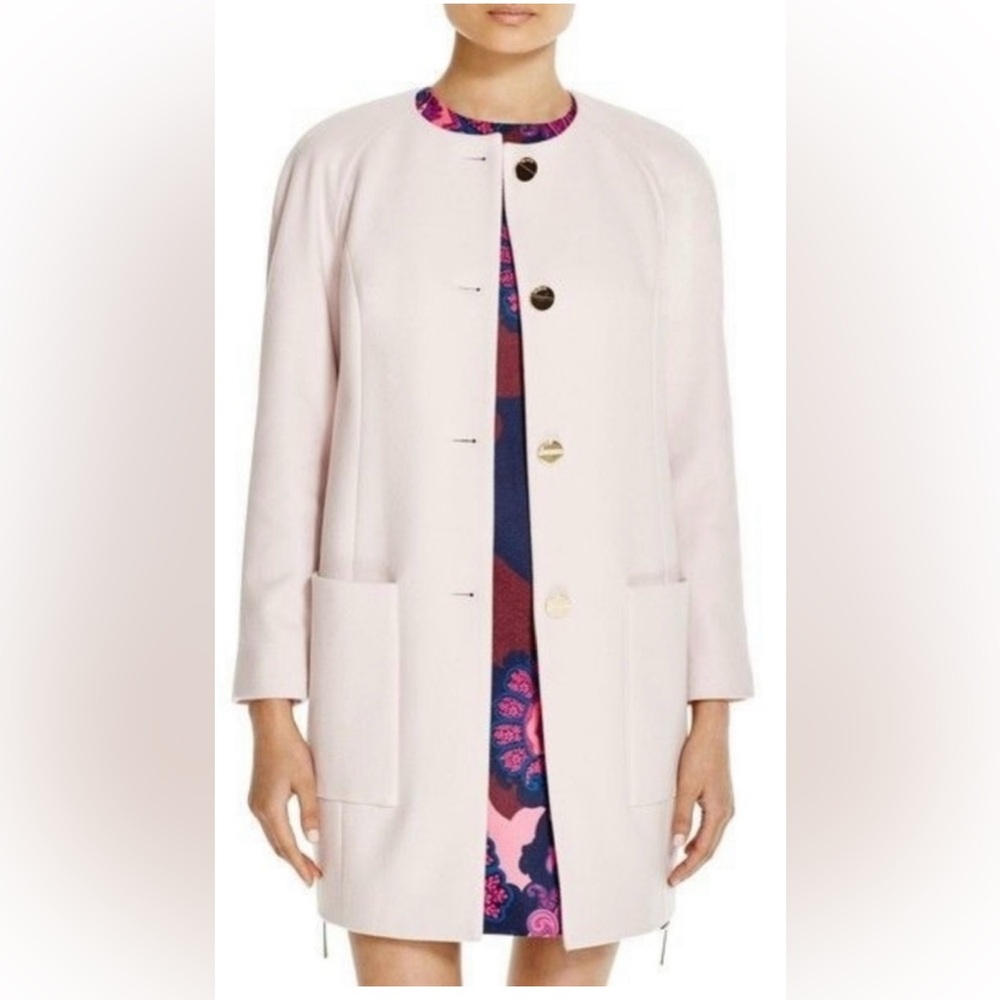 Ted Baker London Wool Cashmere Collarless Coat- Women’s Sz 2 US